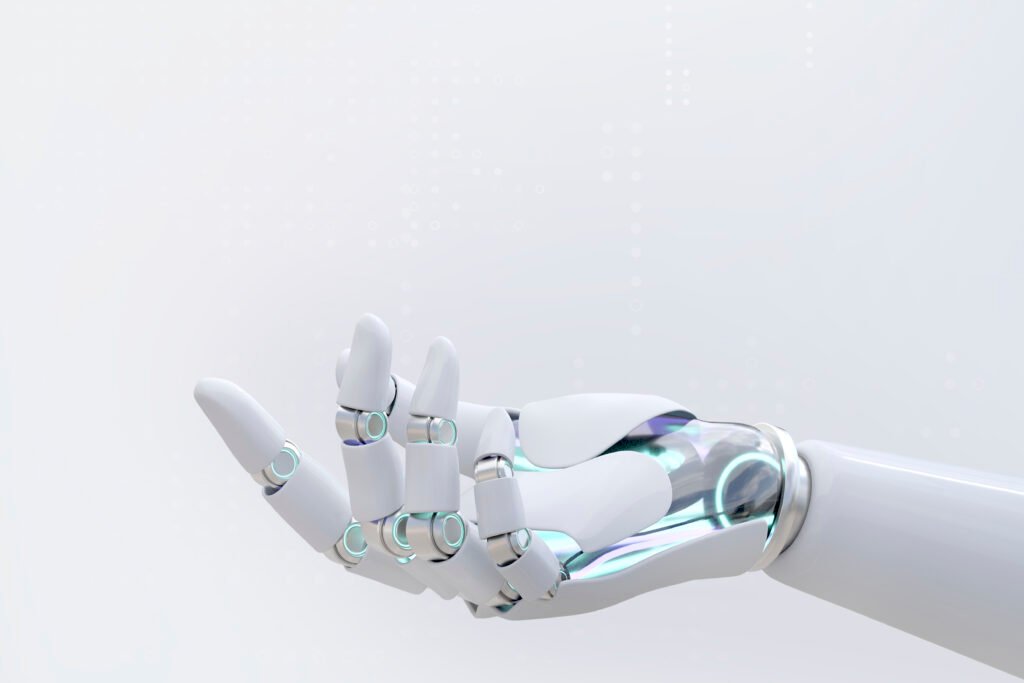 Robot hand showing background, 3D AI technology